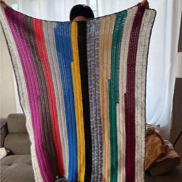 Handmade Crochet Stripe Blanket – Colorful Boho Throw - Picture 2 of 2